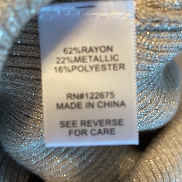 NWT juniors square neck metallic shimmer champagne beige sweater 1/2 sleeve L - Picture 11 of 11